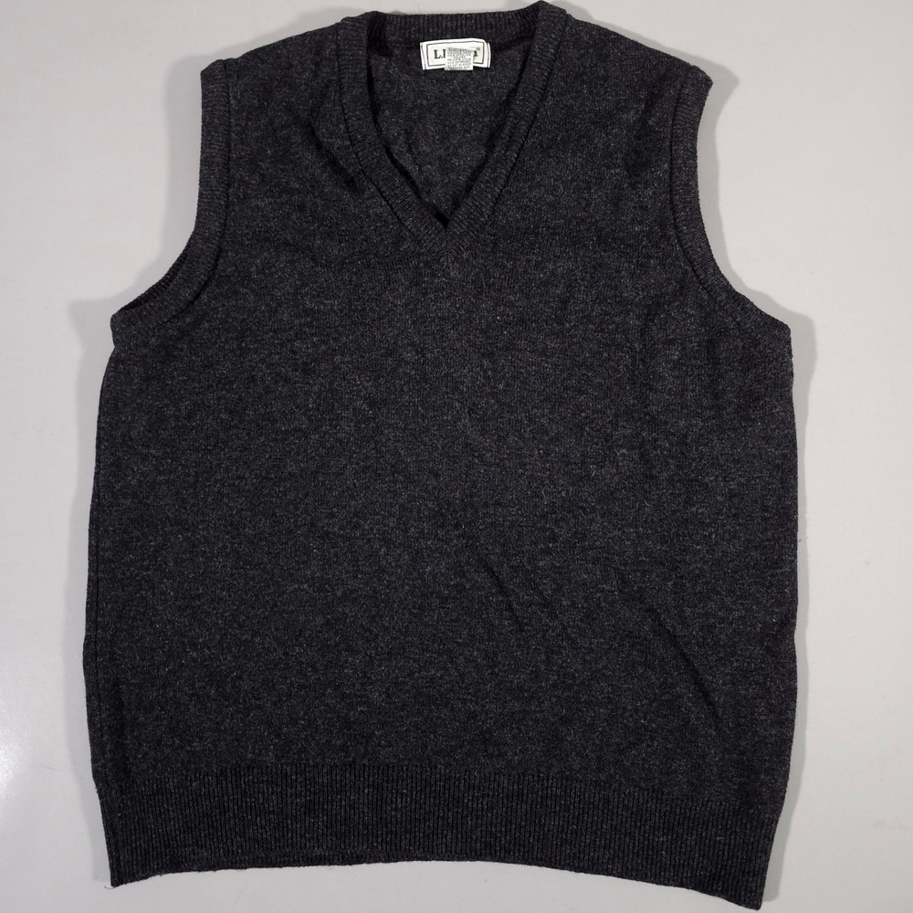 LL Bean Sweater Vest Mens L Charcoal Grey Lambswool V-Neck Made in Scotland J718
